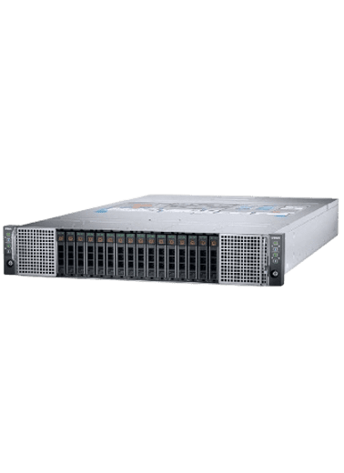 Dell PowerEdge 2U rack server with multiple drive bays and front ventilation grilles.
