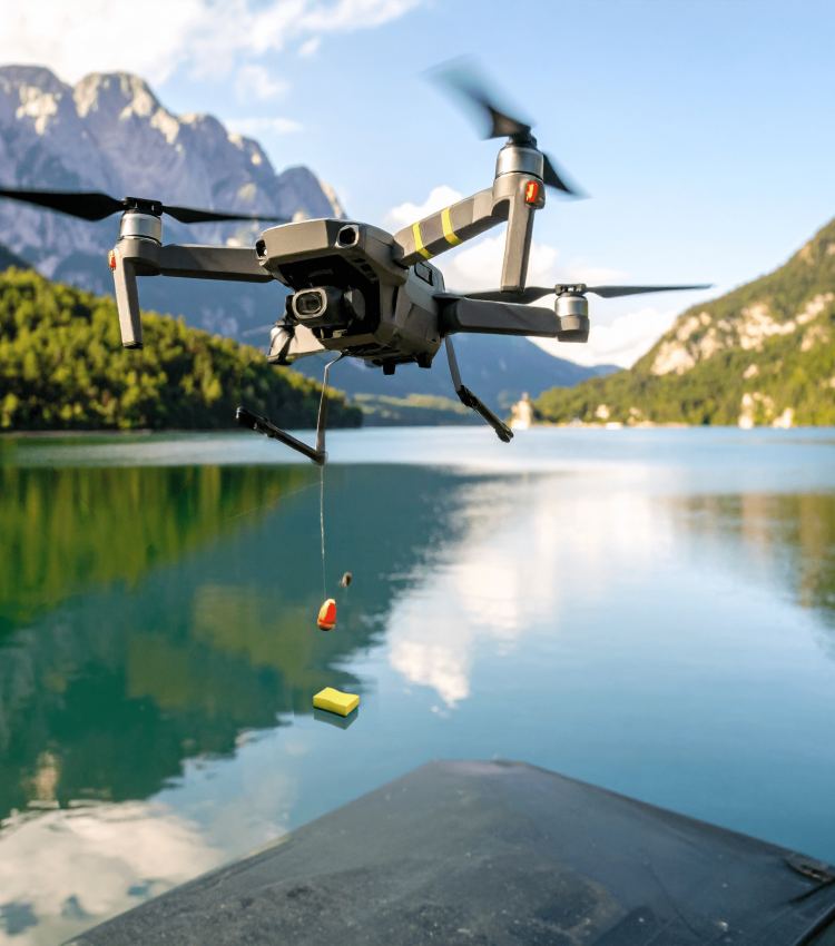 AI image of a drone that has a fishing line attached to it
